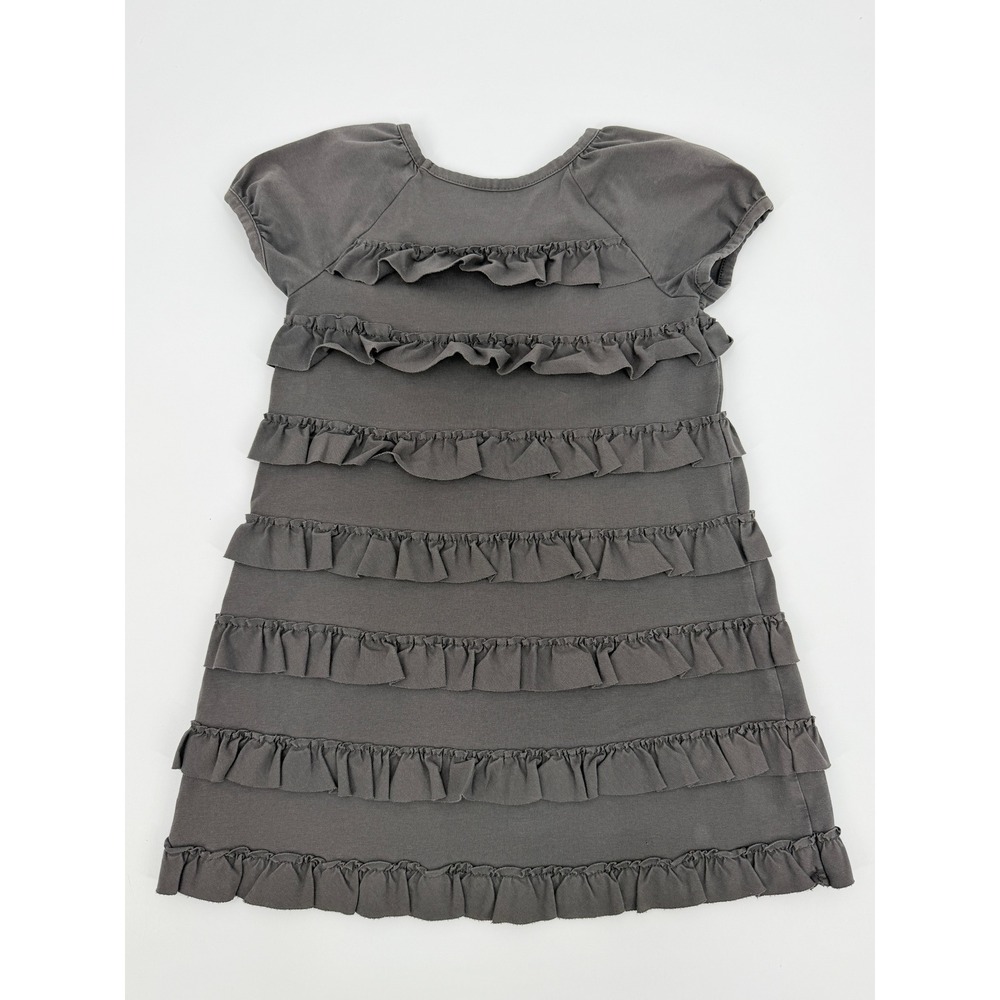 Hanna Andersson Girl 100 Charcoal Ruffle Tiered Short Sleeve Cotton Dress Casual - Picture 2 of 4